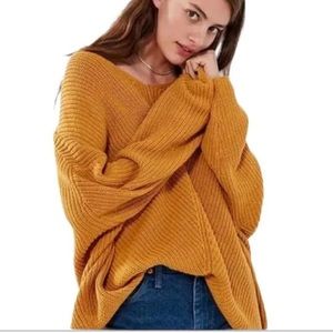 Urban Outfitters Mustard Yellow Knit Sweater V Neck Oversized S